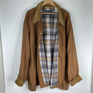 Vintage Chore Coat 90s Brown Canvas Plaid Flannel Lined Corduroy Trim Fisherman